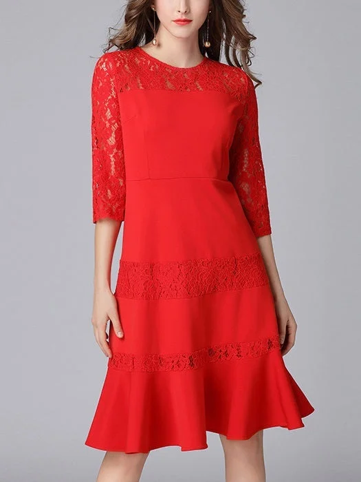 Kayah Red Mermaid Panel Lace Dress Romantic Lace Dress