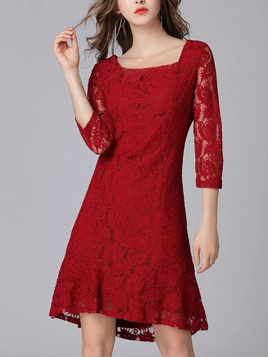 Kayda Square Neck Red Lace Dress Lace Dress Set