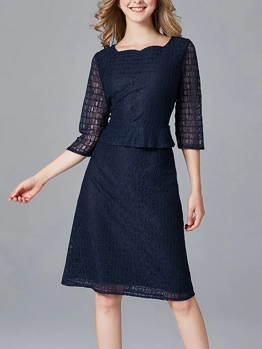 Magdalene Peplum Navy Lace Dress Elegant Lace Dress