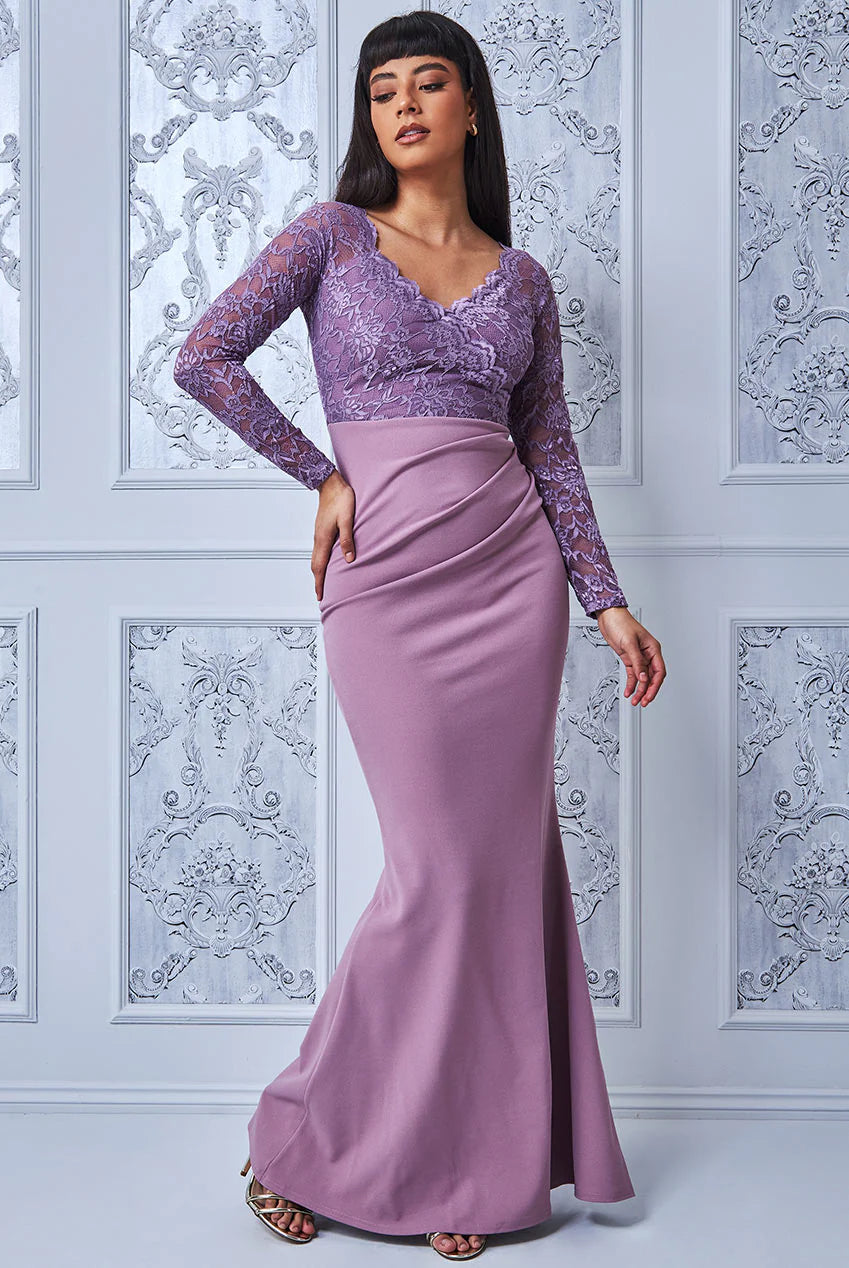 Scalloped Lace and Scuba Lace Top Lavender Gown Modern Lace Dress