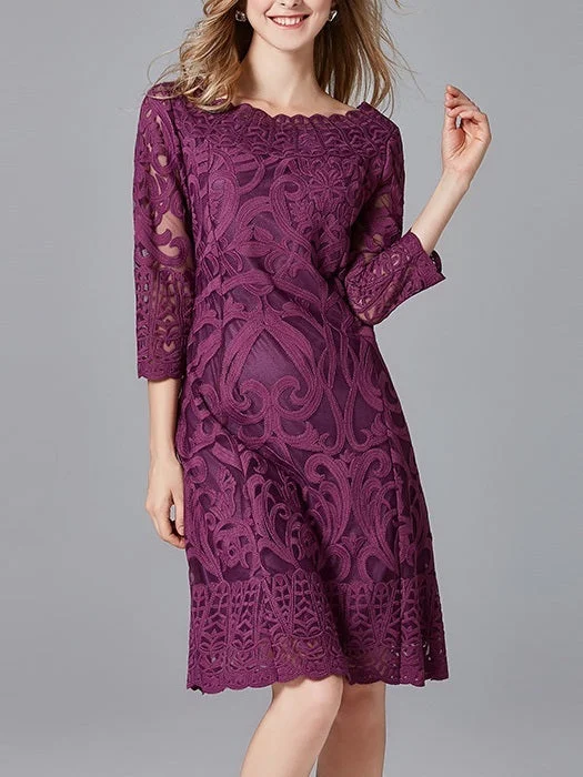 Maevyn Purple Boatneck Lace Dress Lace Dress for Weddings