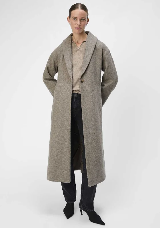 Object Pisa Long Wool Blend Coat, Taupe Women's lined jackets