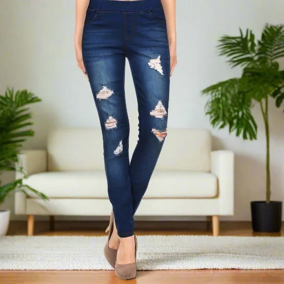 Womens Ripped Jeans, Distressed Jean Jeggings, Sizes S/M/L, Dark Wash