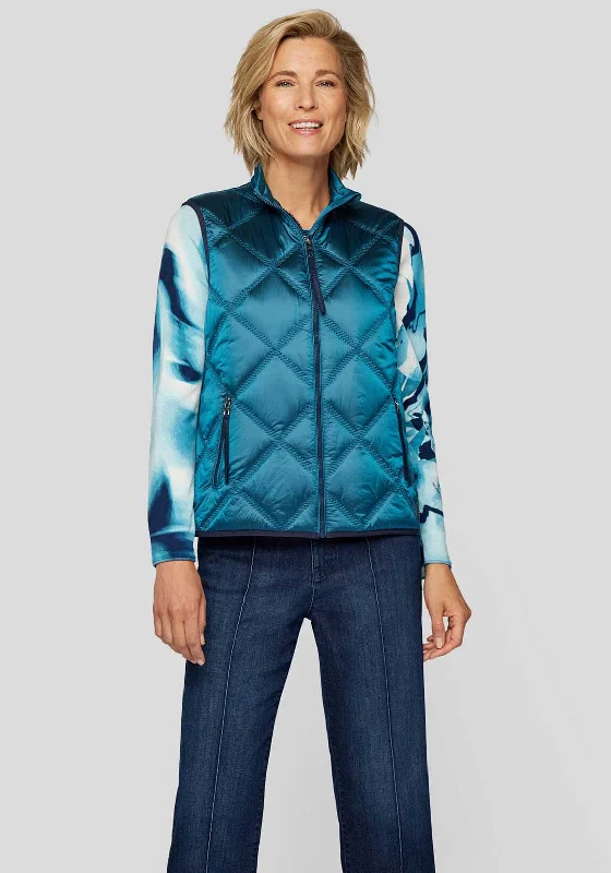 Rabe Metallic Diamond Quilted Gilet, Teal Blue Best women's jackets for rain