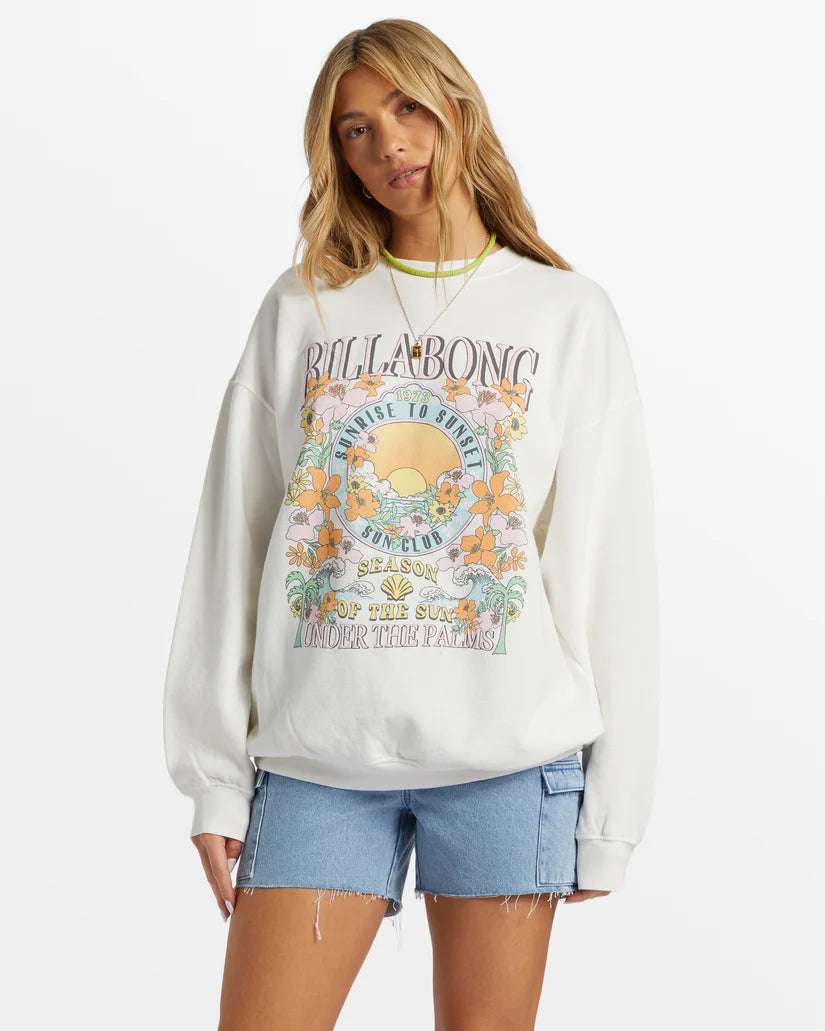 Billabong Womens Ride In Crewneck Sweatshirt - Salt Crystal Zip-up Sweatshirt Look