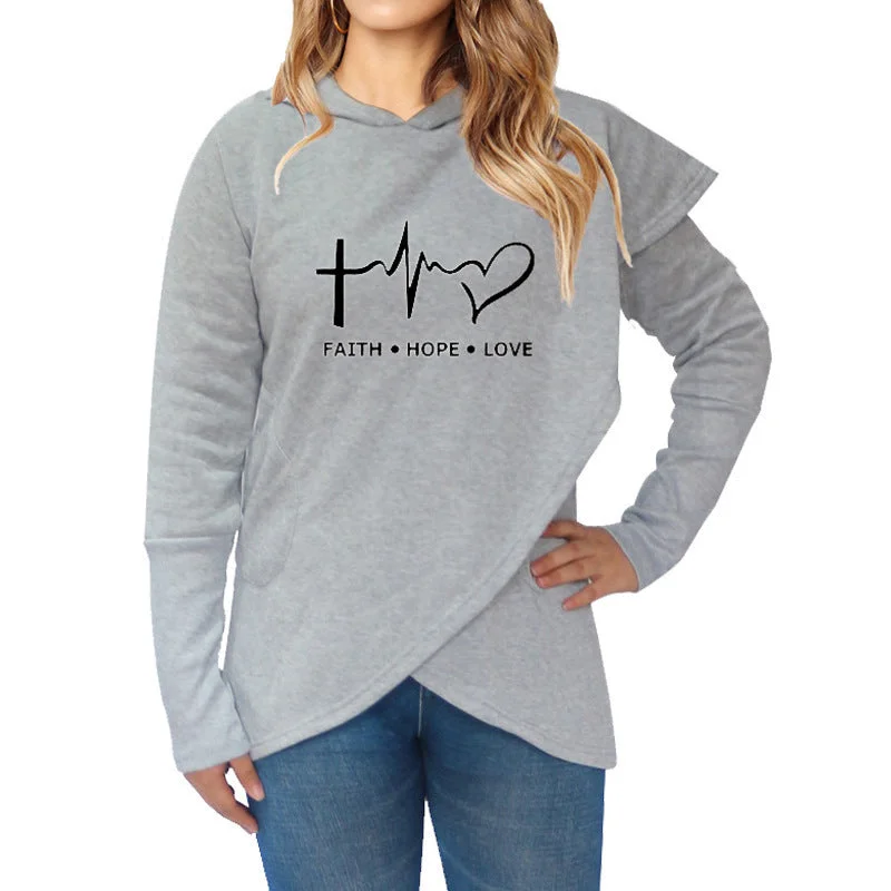 Autumn girl winter Hoodies Sweatshirts Casual Plus Size Faith Printed Hooded Sweatshirt Classic Women’s Sweatshirt