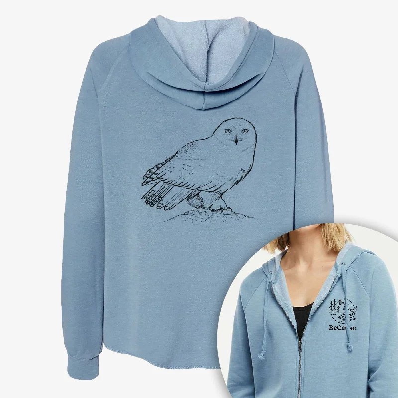 Snowy Owl - Bubo scandiacus - Women's Cali Wave Zip-Up Sweatshirt Hoodie with Drawstrings