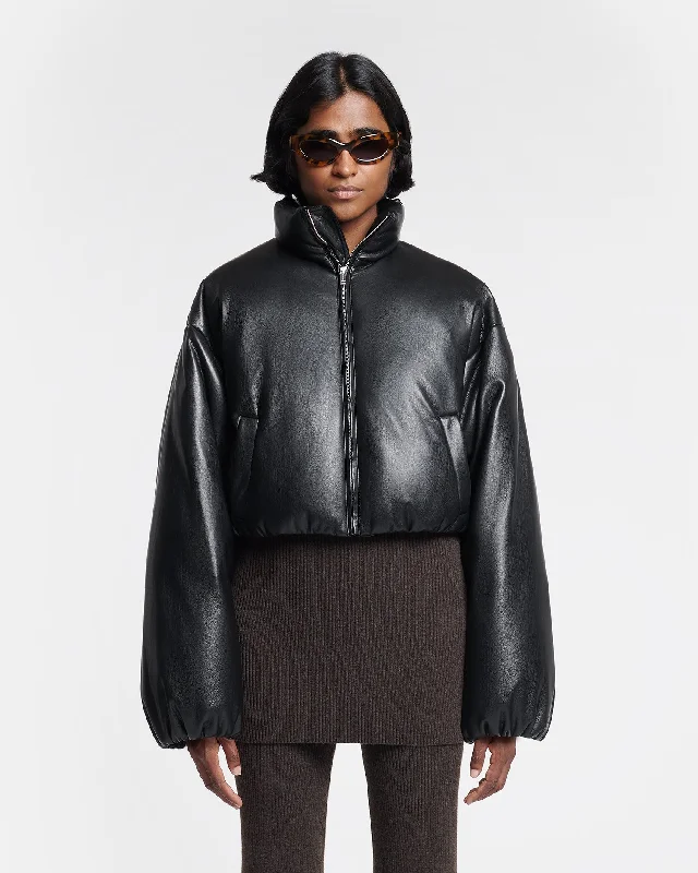 Lilima - Cropped Okobor™ Alt-Leather Puffer Jacket - Black Women's short jackets