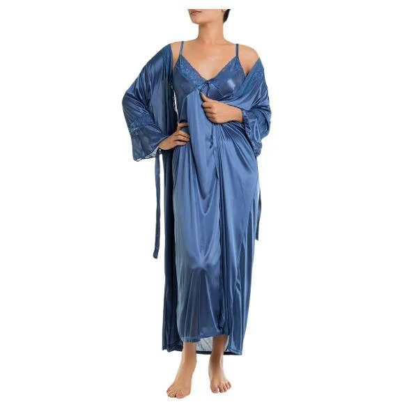 4 Piece Long Nighty Set-Blue Best pajama sets for lounging