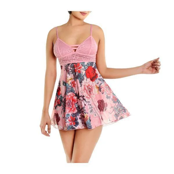 Short Babydoll Nighty Printed Mesh Lace Baby-doll With G-string Sexy Nighty Expensive pajama sets