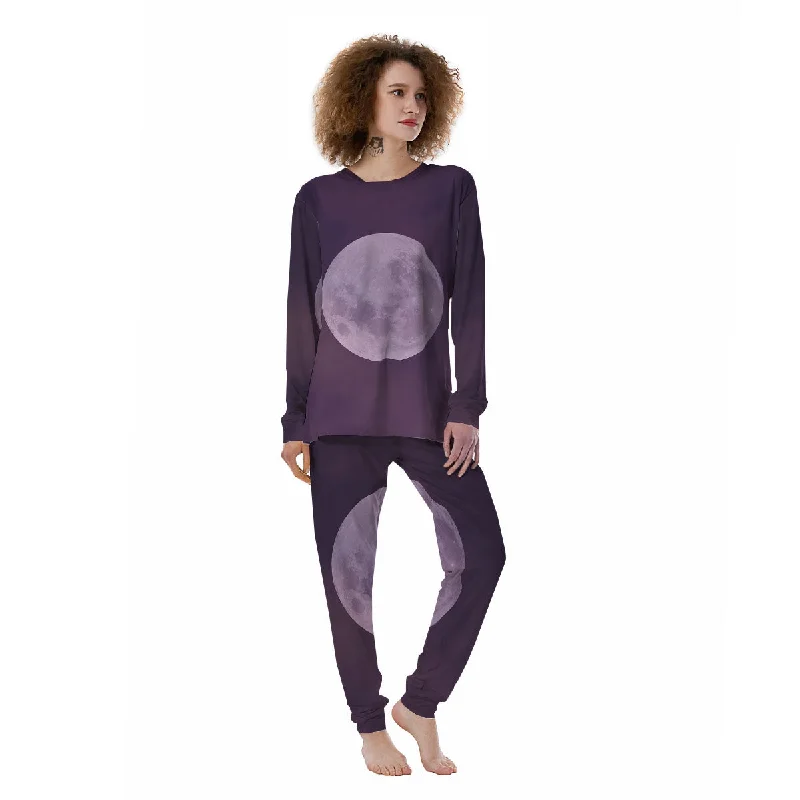 Sky Purple And Full Moon Print Women's Pajamas Women's pajama sets