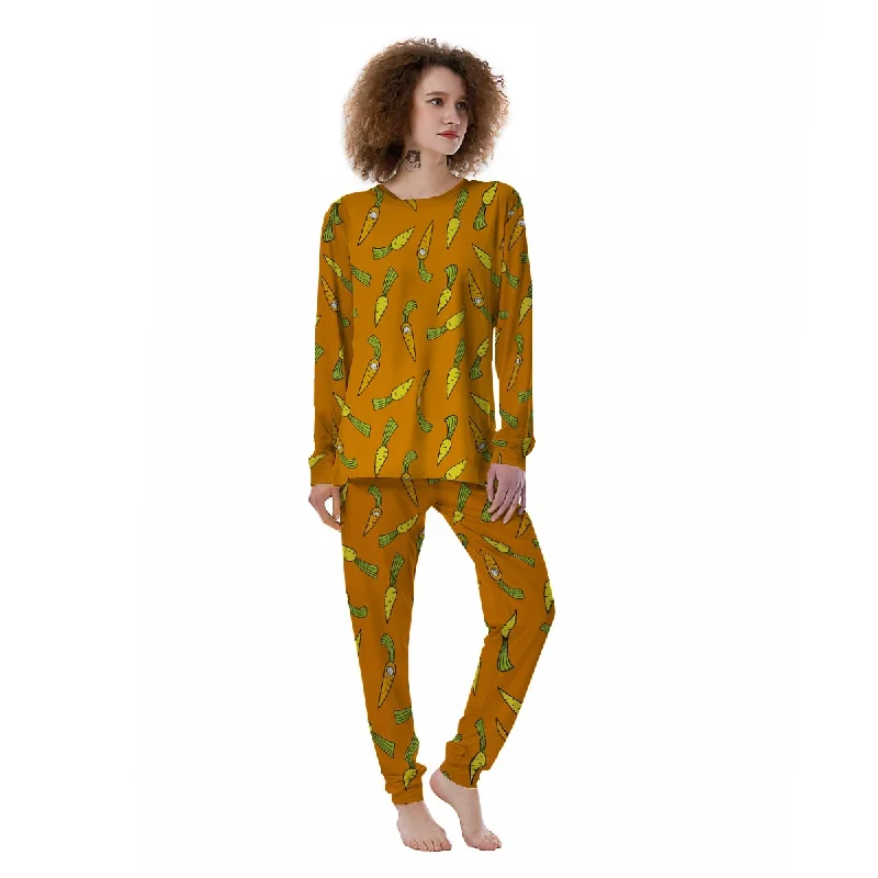 Smiley Carrot Print Pattern Women's Pajamas Breathable cotton pajama sets