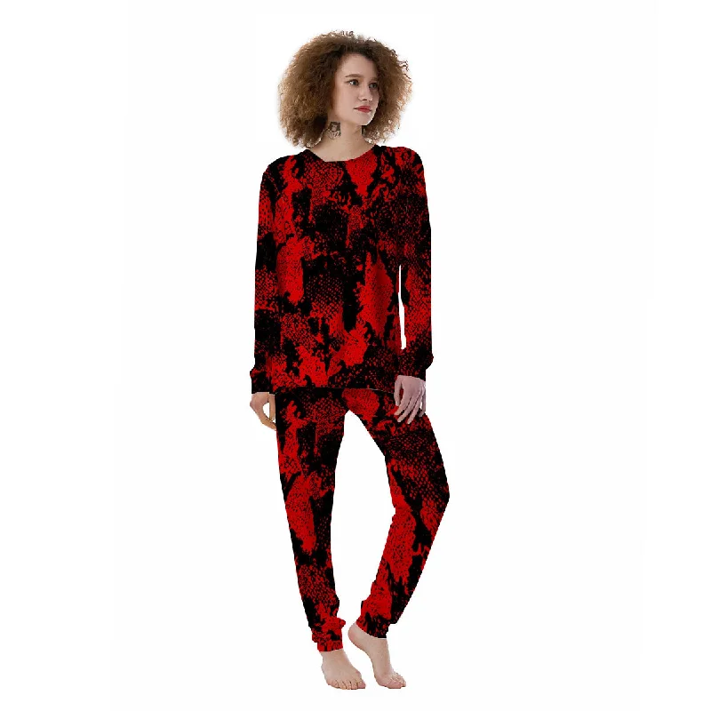 Snakeskin Black And Red Print Women's Pajamas Custom pajama sets with names