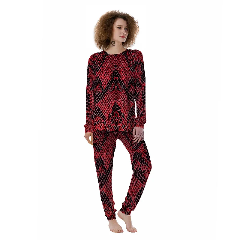 Snakeskin Python Red Print Women's Pajamas Best pajama sets for cold weather