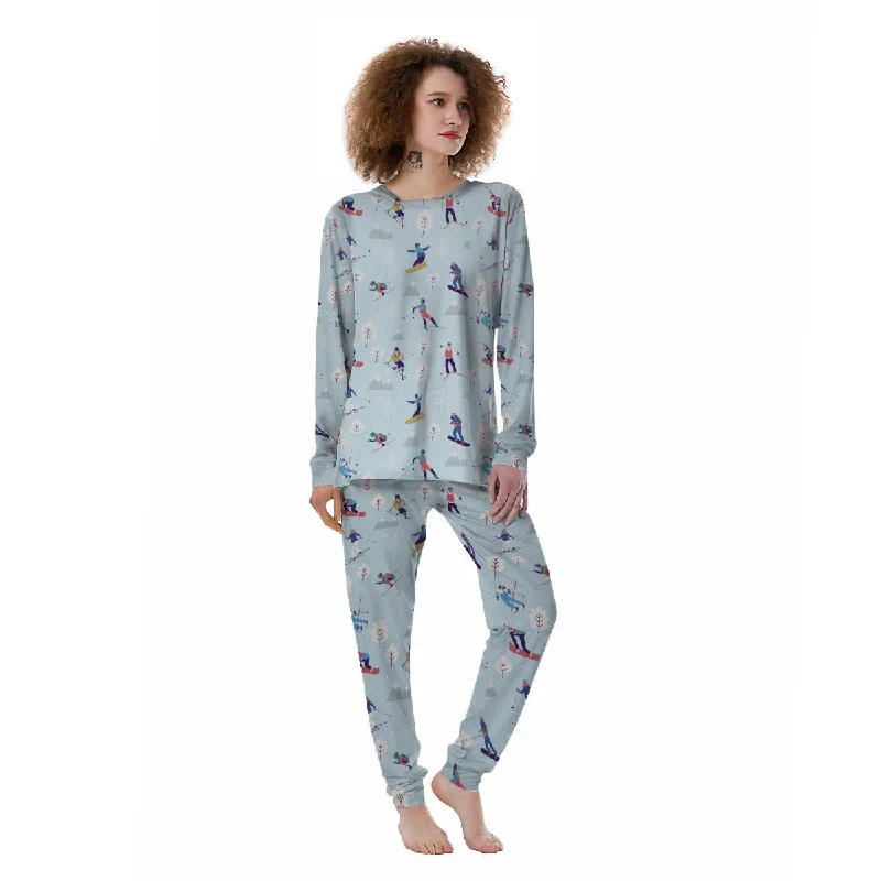 Snowboard And Ski Print Pattern Women's Pajamas Discounted pajama sets