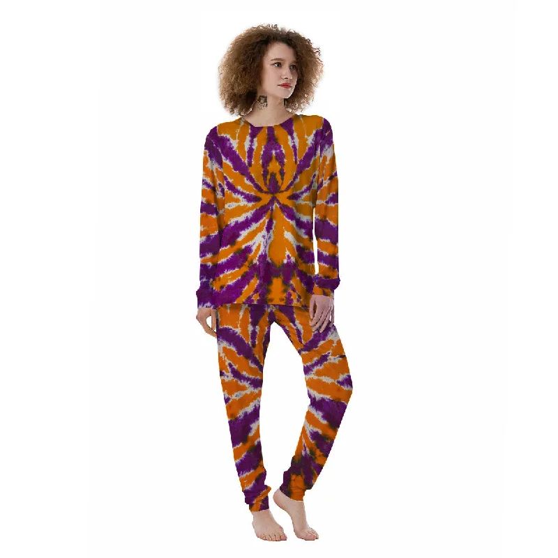 Spider Tie Dye Orange And Purple Print Women's Pajamas Breathable pajama sets