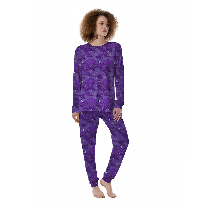 Spider Web Purple Print Pattern Women's Pajamas Cotton pajama sets