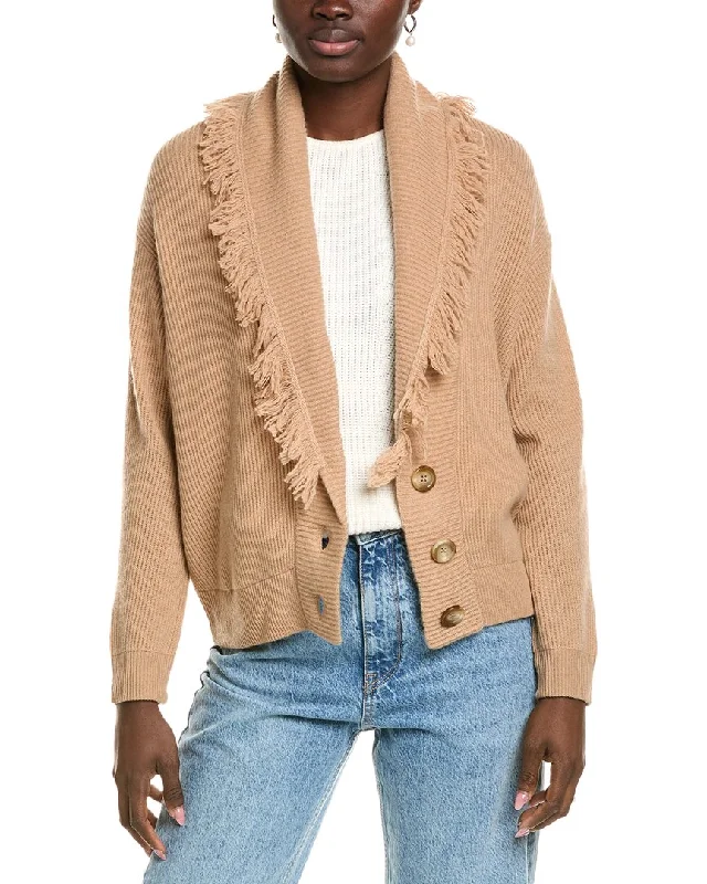 27 Miles Malibu Fringed Button Wool & Cashmere-Blend Cardigan Travel-friendly sweaters