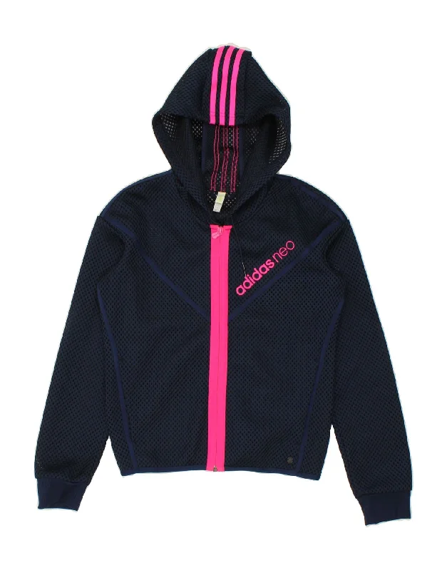 ADIDAS Womens Neo Zip Hoodie Sweater UK 10 Small Navy Blue Polyester Best sweaters for travel