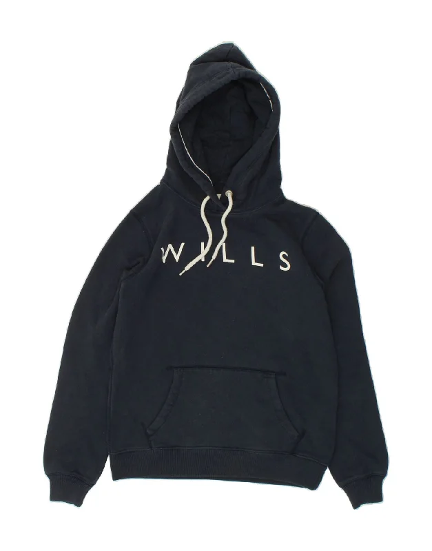 JACK WILLS Womens Graphic Hoodie Jumper UK 10 Small Navy Blue Cotton Wool sweaters