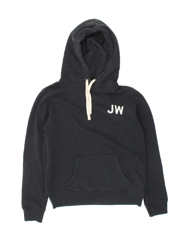 JACK WILLS Womens Graphic Hoodie Jumper UK 12 Medium Navy Blue Cotton Boho-style sweaters