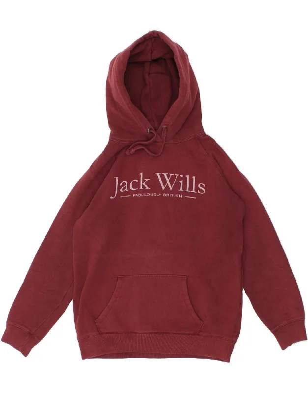 JACK WILLS Womens Loose Fit Graphic Hoodie Jumper UK 10 Small Maroon V-neck sweaters