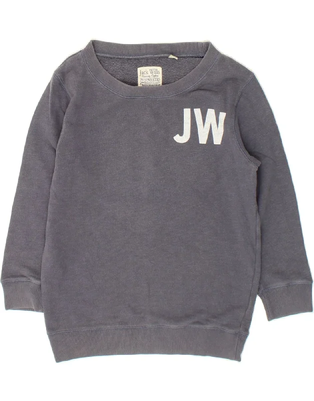 JACK WILLS Womens Loose Fit Graphic Sweatshirt Jumper UK 8 Small Navy Blue Adidas sweaters