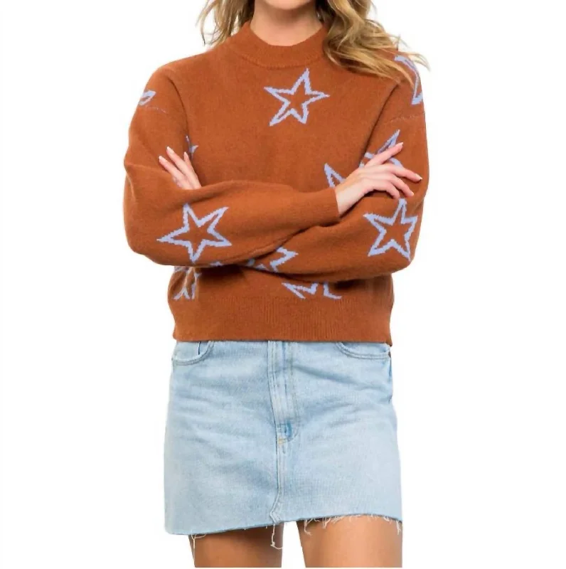 Long Sleeve Star Sweater In Camel Best sweaters for work