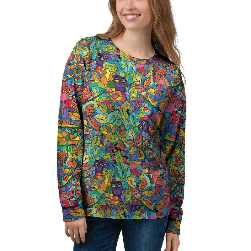 Psychedelic Jungle Forest Floral Women's Sweatshirt Silk-blend sweaters