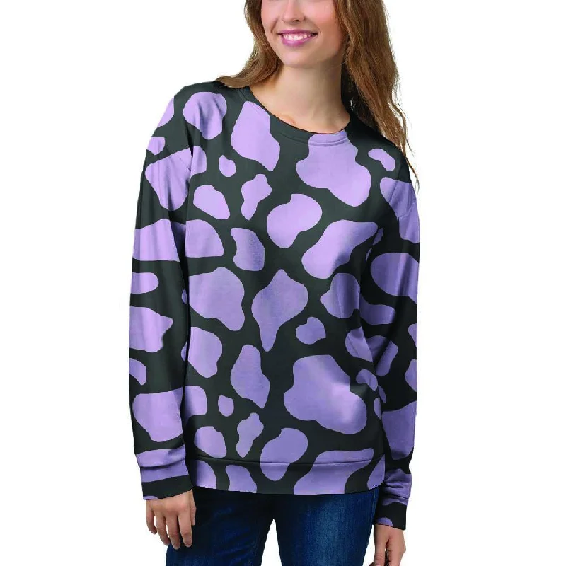 Purple And Black Cow Print Women's Sweatshirt Best sweaters for hiking