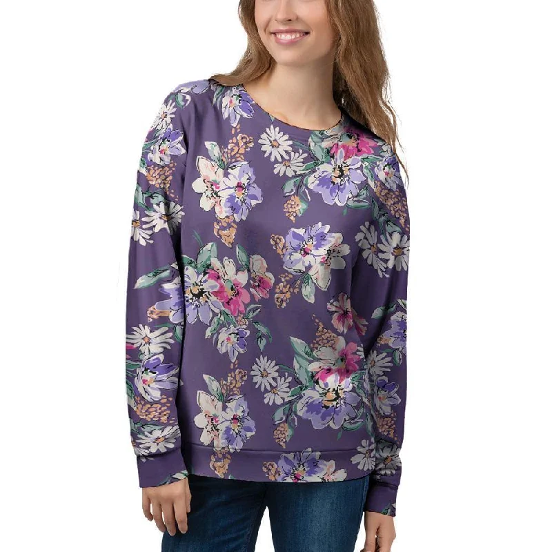 Purple Floral Print Women's Sweatshirt Expensive sweaters