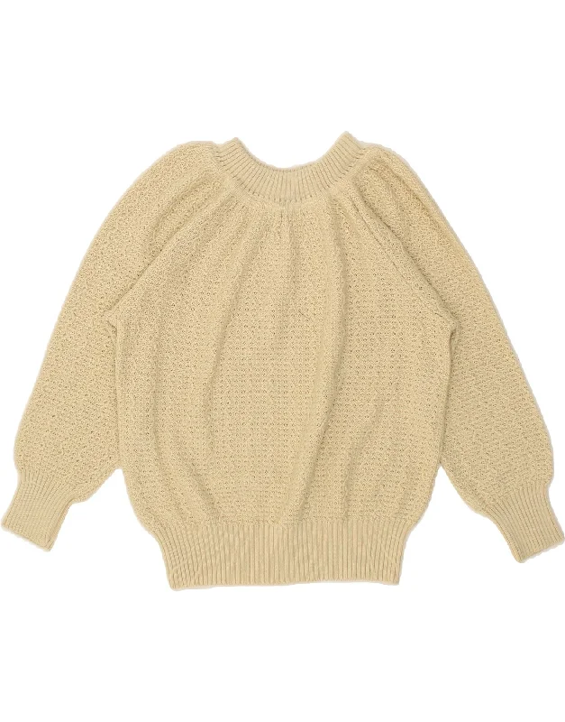 VINTAGE Womens 3/4 Sleeve Crew Neck Jumper Sweater UK 10 Small Beige Trendy oversized sweaters