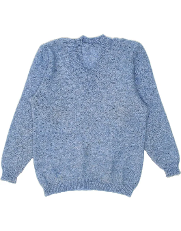 VINTAGE Womens V-Neck Jumper Sweater UK 16 Large Blue Budget-friendly sweaters