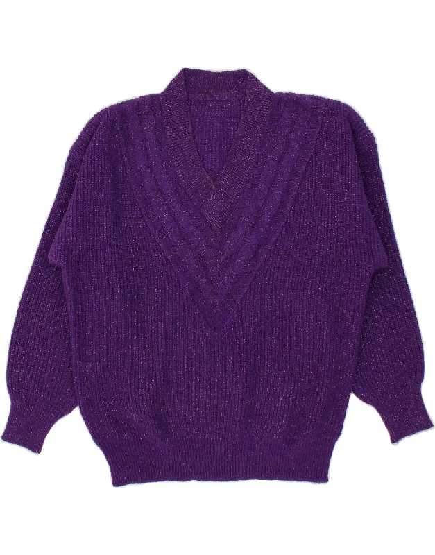 VINTAGE Womens V-Neck Jumper Sweater UK 18 XL Purple Flecked Best sweaters for casual wear