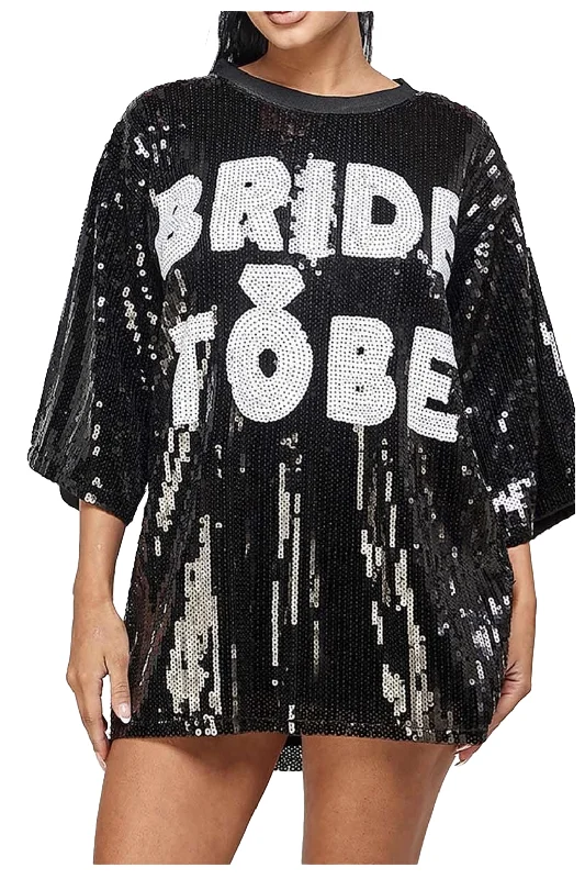 Bride to Be Oversized Sequin T-shirt Dress Chiffon mini dresses