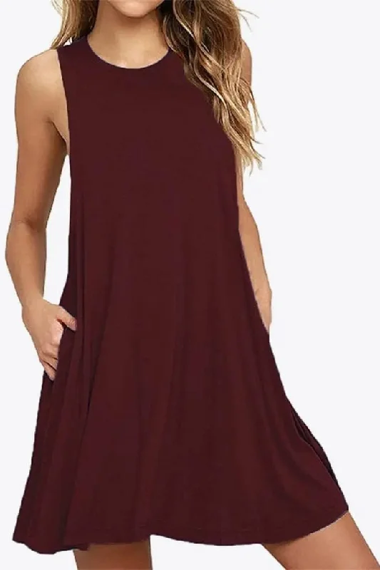 Round Neck Sleeveless Dress with Pockets Designer mini dresses