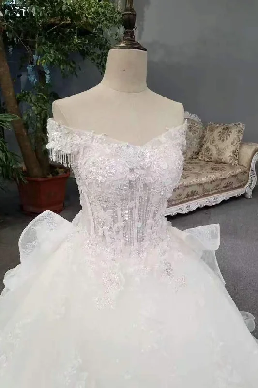 Cheap Price Wedding Dresses Lace Up With Appliques And Sequins Off The Shoulder Sexy Satin Gown