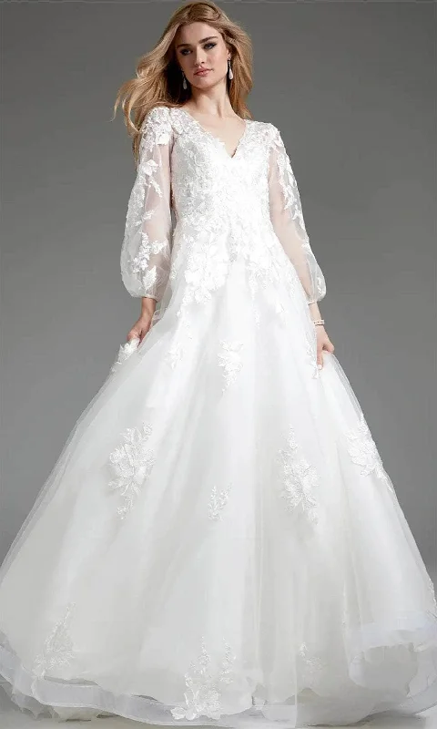 Jovani JB25731 - Applique Bishop Sleeve Bridal Gown Wedding Gown Set