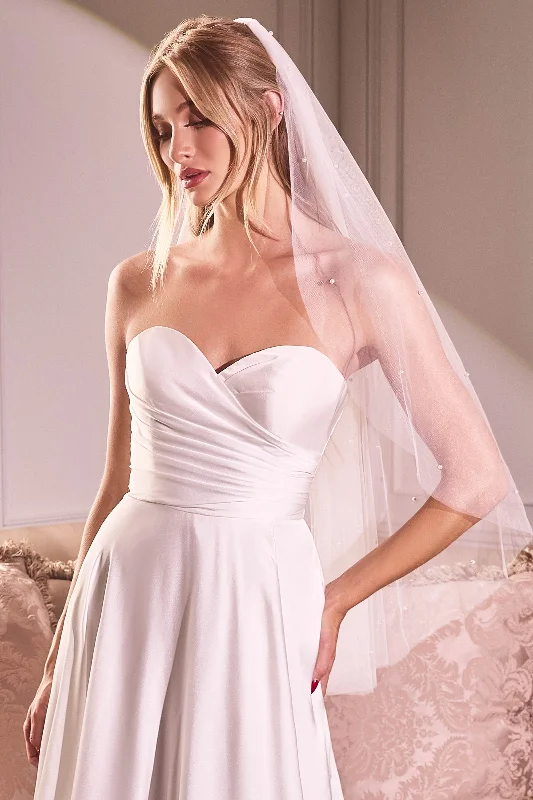 Pearl Drops Fingertip Veil Sexy Wedding Dress