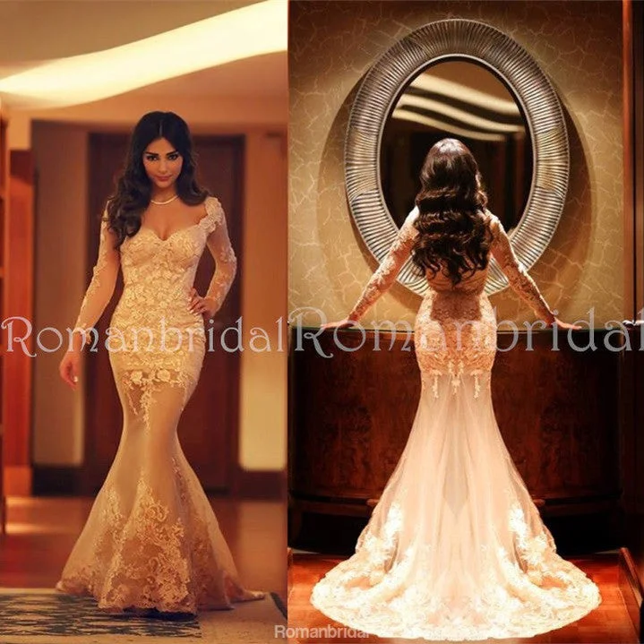 Newest Long Sleeve Mermaid Lace New Arrival Sexy Wedding Dresses, PD0481 Mermaid Style Gown