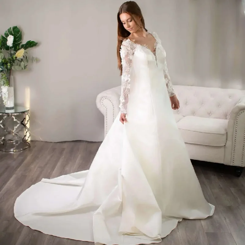 Samantha 3D Lace Sleeve Wedding Dress Illusion Lace Gown