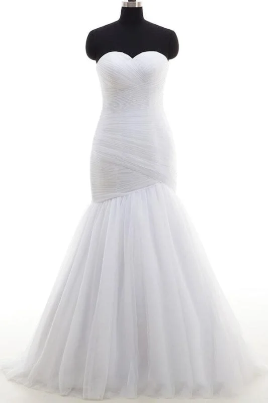 Strapless Ruffle Tulle Mermaid Wedding Dress Luxury Lace Gown