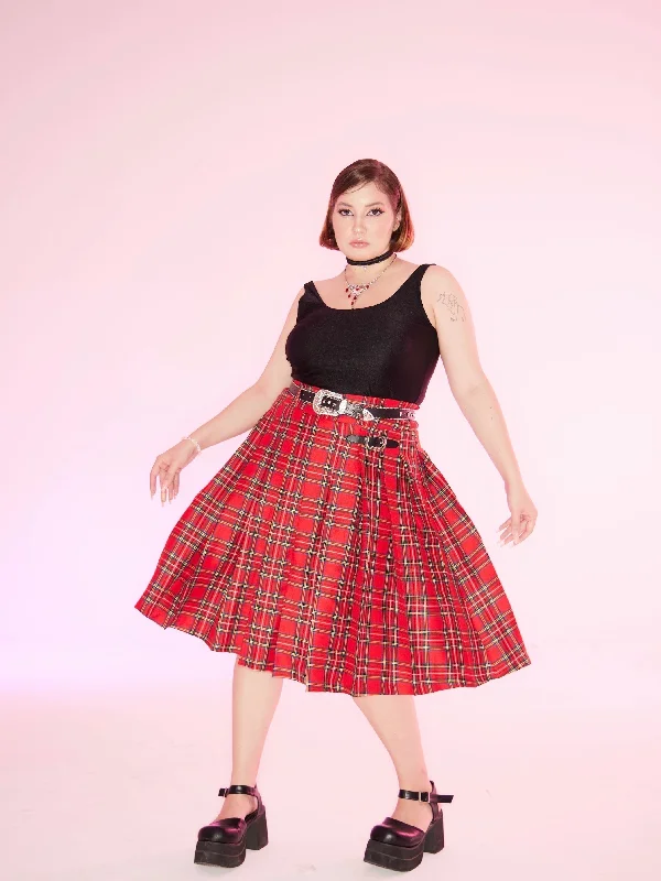 [Curve Beauty] Red Punk Plaid Skirt Low-rise unclassified skirts