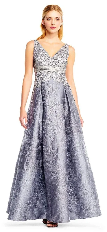 Aidan Mattox MD1E201384 Floral Jacquard brocade Embroidery Ballgown - 1 pc Silver in size 10 Available Winter party dresses