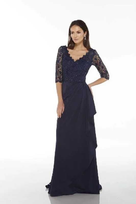 Alyce Paris - Beaded Lace V Neck Quarter Sleeve Wrap Gown 27242 Silk party dresses