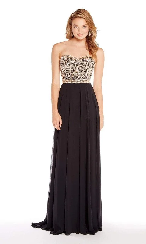 Alyce Paris - Metallic Beaded Bodice Strapless Chiffon Gown 60191 - 1 pc Black In Size 4 Available Sexy party dresses