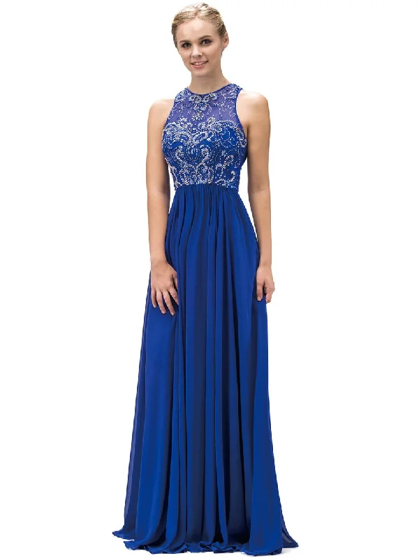 Dancing Queen Crystal Ornate Illusion Gown in Royal Blue 9327 Designer party dresses