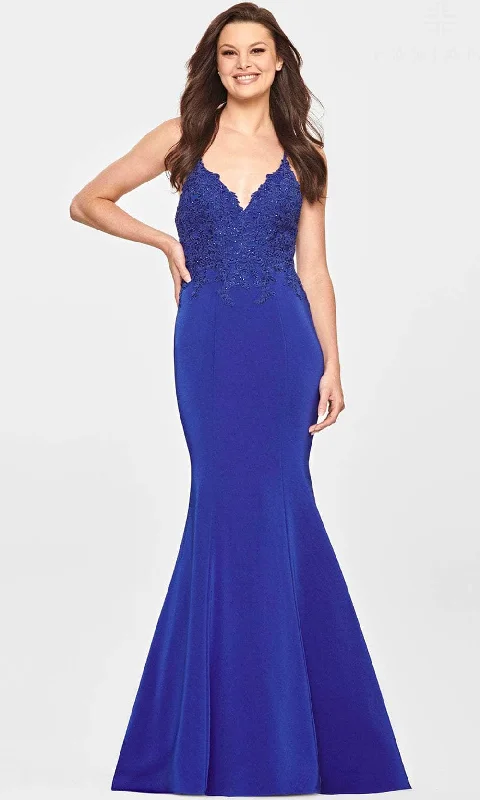 Faviana S10821 - Lace Appliqued V-Neck Evening Gown Street style party dresses