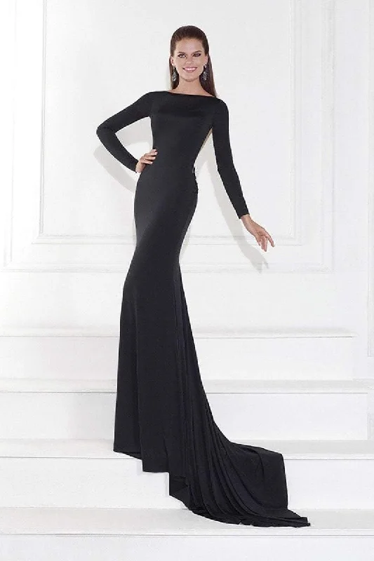 Tarik Ediz - 92594 Embellished Bateau Neck Long Sleeve Gown - 1 pc Black In Size 2 Available Holiday party dresses