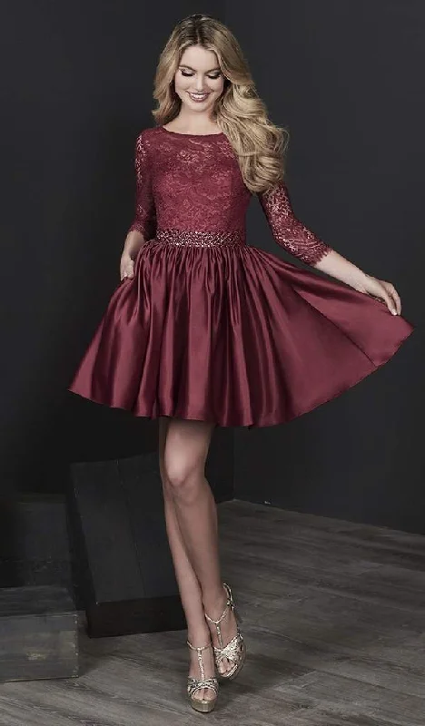 Tiffany Homecoming - Lace Quarter Length Sleeves A-Line Cocktail Dress 27202 - 1 pc Burgundy In Size 2 Available Cheap party dresses